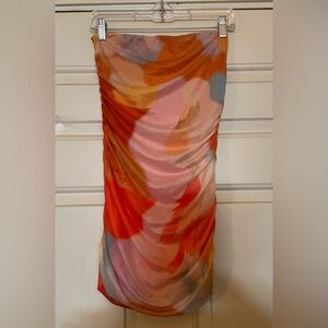 Orange- Multicolored- Mini Dress - Strapless